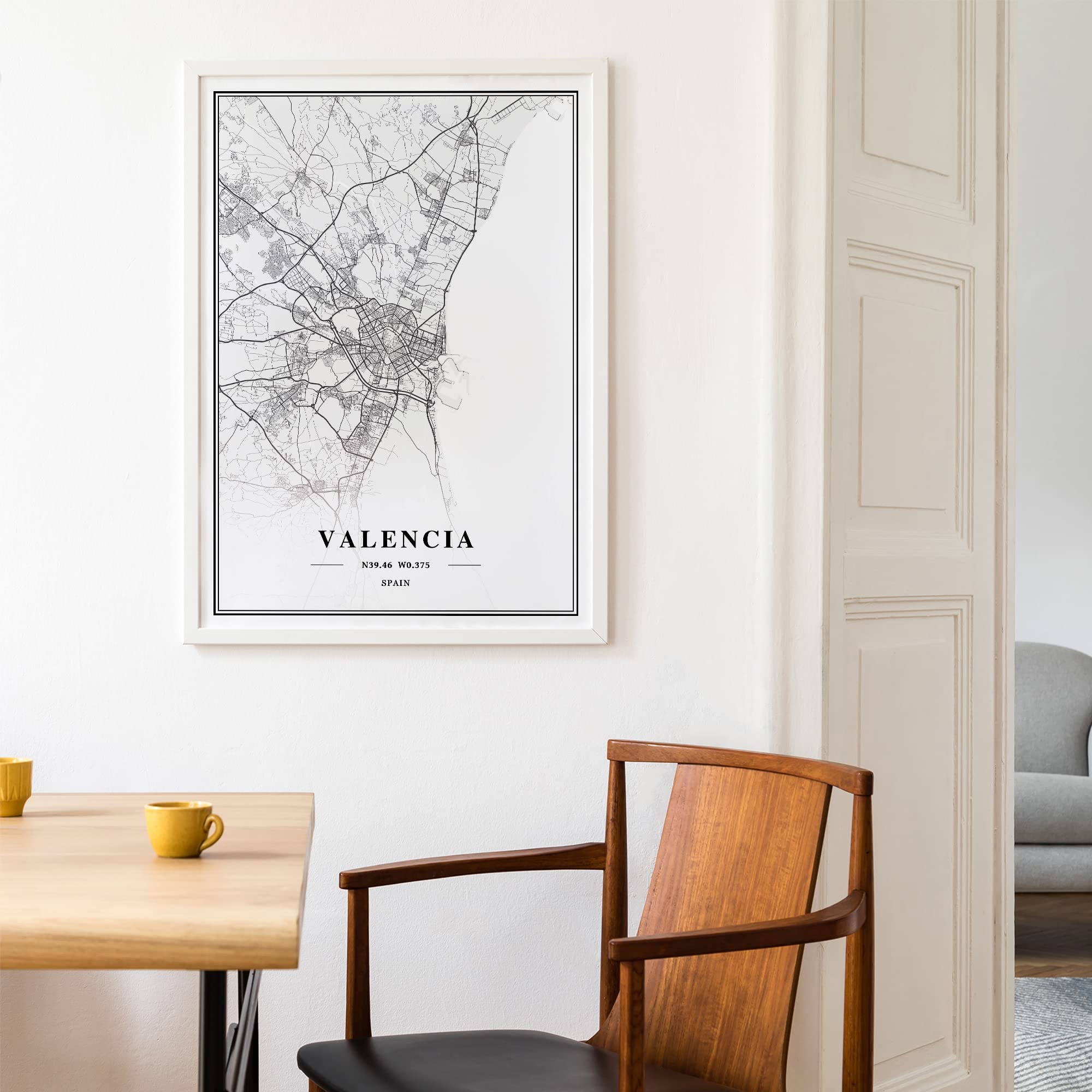 Dear Mapper Valencia Spain View Abstract Road Modern Map Art Minimalist Painting Black and White Canvas Line Art Print Poster Art Print Poster Home Decor (Set of 3 Unframed) (16x24inch)