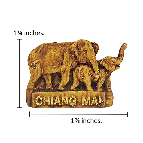 WitnyStore 1⅞" Chiangmai Elephant Mom and Baby Right Side 3D Resin Fridge Magnet with Artificial Wood Grain Mammal Wild Life Animals Souvenir Refrigerator Magnets Decorative Collectibles Gifts