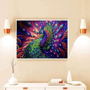 Peacock Stamped Cross Stitch Kits - Colorful 11CT Printed Easy Pattern Needlepoint Kits Embroidery Crafts for Adults Beginners Gift 12x16 Inch