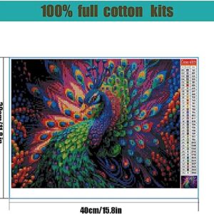 Peacock Stamped Cross Stitch Kits - Colorful 11CT Printed Easy Pattern Needlepoint Kits Embroidery Crafts for Adults Beginners Gift 12x16 Inch