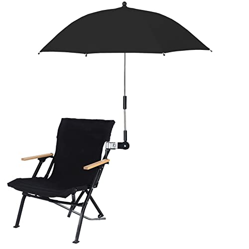 TITA-DONG 32 Inch UV Protection Beach Chair Umbrella, Water Proof Chair Umbrella with Clamp, Universal Adjustable Beach Chair Umbrella for Beach Chair Stroller Wheelchair Patio(Black)