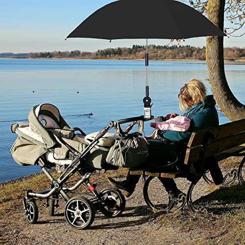 TITA-DONG 32 Inch UV Protection Beach Chair Umbrella, Water Proof Chair Umbrella with Clamp, Universal Adjustable Beach Chair Umbrella for Beach Chair Stroller Wheelchair Patio(Black)