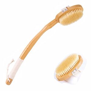 body brush back scrubber, coinpotia 18.7 inch long handle detachable body brush with dual brushing heads for dry brushing shower, bamboo medium firm bristle brush for body cellulite and lymphatic
