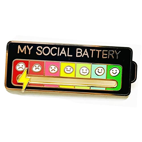 SLINHEWEI Social Battery Pin 2.0-2023 NEW funny pins,enamel pins, Mood Expressing Pin For Introverts ， Perfect for 7 Days a Week！ (Black)