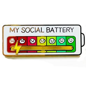 SLINHEWEI Social Battery Pin 2.0-2023 NEW funny pins,enamel pins, Mood Expressing Pin For Introverts ， Perfect for 7 Days a Week！ (Black)