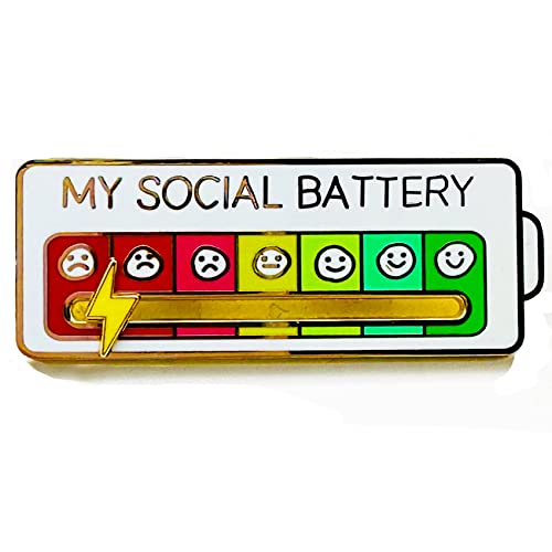 SLINHEWEI Social Battery Pin 2.0-2023 NEW funny pins,enamel pins, Mood Expressing Pin For Introverts ， Perfect for 7 Days a Week！ (Black)