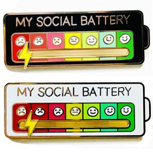 SLINHEWEI Social Battery Pin 2.0-2023 NEW funny pins,enamel pins, Mood Expressing Pin For Introverts ， Perfect for 7 Days a Week！ (Black)