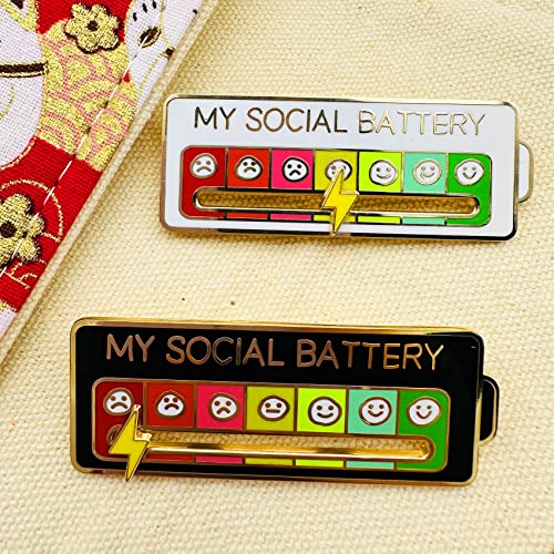 SLINHEWEI Social Battery Pin 2.0-2023 NEW funny pins,enamel pins, Mood Expressing Pin For Introverts ， Perfect for 7 Days a Week！ (Black)