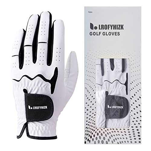 LROFYHIZK Men's Golf Gloves Sheepskin+PU Soft Fit Anti-Slip Durable Breathable Cool White Left Hand Pack of 1 (Medium/Large)