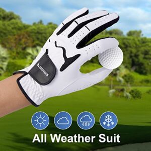 LROFYHIZK Men's Golf Gloves Sheepskin+PU Soft Fit Anti-Slip Durable Breathable Cool White Left Hand Pack of 1 (Medium/Large)