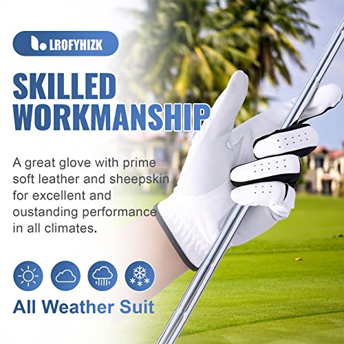 LROFYHIZK Men's Golf Gloves Sheepskin+PU Soft Fit Anti-Slip Durable Breathable Cool White Left Hand Pack of 1 (Medium/Large)