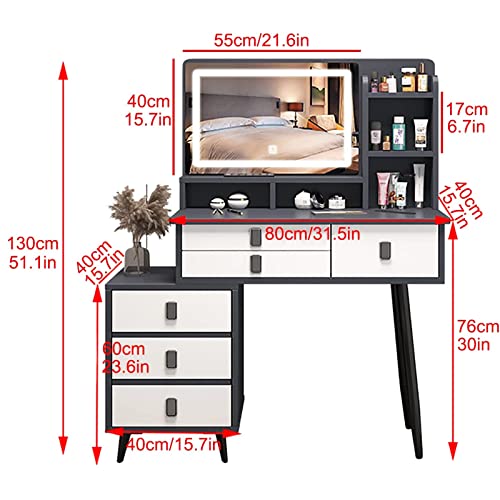 Vanity Desk with Mirror and Lights,Modern Makeup Vanity Set,Adjustable Led & Six Drawers & Five Storage Shelves & Vanity Stool Chair,Large Makeup Desk Dressing Table for Bedroom