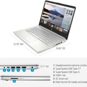 HP 2022 14" FHD IPS Display Laptop, AMD Ryzen 3-3250U, 32GB RAM, 1TB PCIe SSD, AMD Radeon Graphics, True Vision HD Camera, Wi-Fi 5, Bluetooth, Win 11, Silver, 32GB Snow Bell USB Card