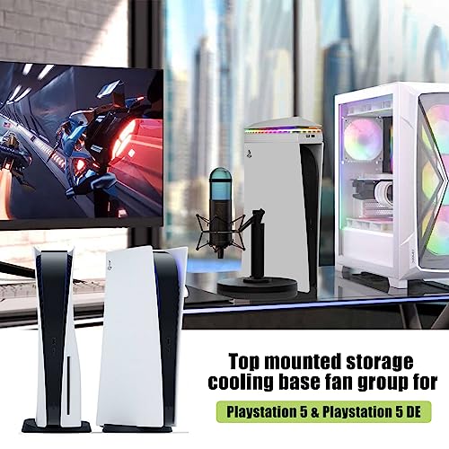 Raryars Console Cooling Fan with Dust Cover Colorful LED Light for PS5 Console Disc Edition & Digital Edition Silent Absorb Fan Cooler with 2 USB Port Playstation 5 Cooling System