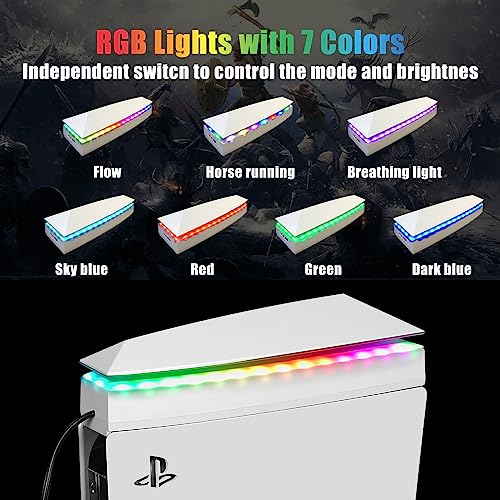 Raryars Console Cooling Fan with Dust Cover Colorful LED Light for PS5 Console Disc Edition & Digital Edition Silent Absorb Fan Cooler with 2 USB Port Playstation 5 Cooling System