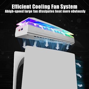 Raryars Console Cooling Fan with Dust Cover Colorful LED Light for PS5 Console Disc Edition & Digital Edition Silent Absorb Fan Cooler with 2 USB Port Playstation 5 Cooling System