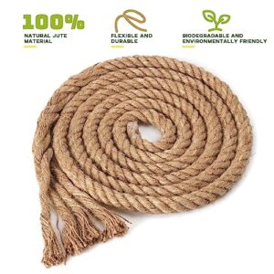 Jute Rope 1 in x 30 ft Natural Hemp Rope Twisted Manila Rope for Crafts, Nautical, Tug of War, Railing, Hammock, Swing