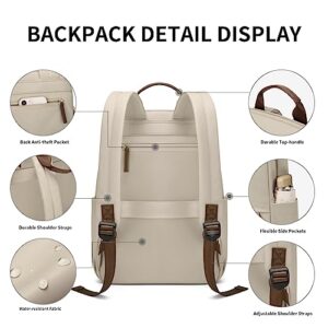 GOLF SUPAGS Laptop Backpack for Women Work Travel Backpacks Computer Bag Casual Daypack Fits 14 Inch Notebook (Apricot)