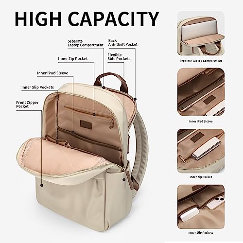 GOLF SUPAGS Laptop Backpack for Women Work Travel Backpacks Computer Bag Casual Daypack Fits 14 Inch Notebook (Apricot)