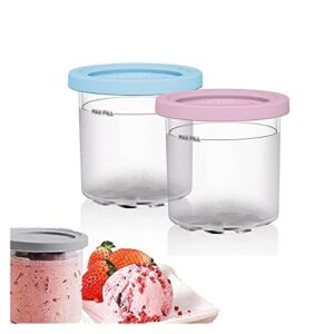 ghqyp creami pint containers, for ninja creami pints and lids, ice cream container reusable,leaf-proof compatible with nc299amz,nc300s series ice cream makers,pink+blue-2pcs