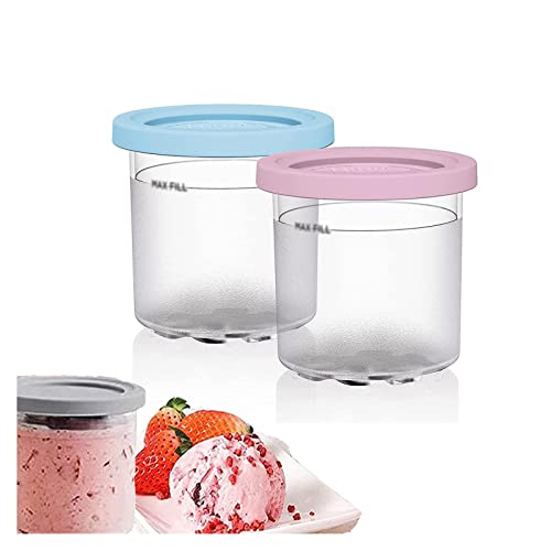 GHQYP Creami Pint Containers, for Ninja Creami Pints and Lids, Ice Cream Container Reusable,Leaf-Proof Compatible with NC299AMZ,NC300s Series Ice Cream Makers,Pink+Blue-2PCS