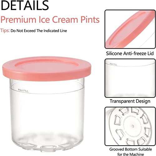 GHQYP Creami Pint Containers, for Ninja Creami Pints and Lids, Ice Cream Container Reusable,Leaf-Proof Compatible with NC299AMZ,NC300s Series Ice Cream Makers,Pink+Blue-2PCS