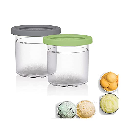 GHQYP Creami Deluxe Pints, for Ninja Creami Pints and Lids, Pint Ice Cream Containers Reusable,Leaf-Proof Compatible with NC299AMZ,NC300s Series Ice Cream Makers,Gray+Green-2PCS