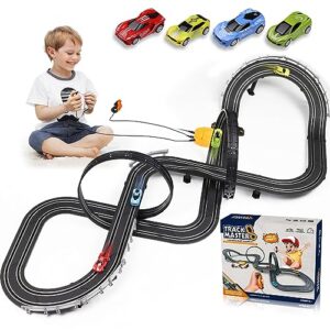 car toys for 3 year old slot car race track toys with 4pcs speed cars & 22ft dual racing game lap overpass track - battery or electric race car track for boys girls age 4-12