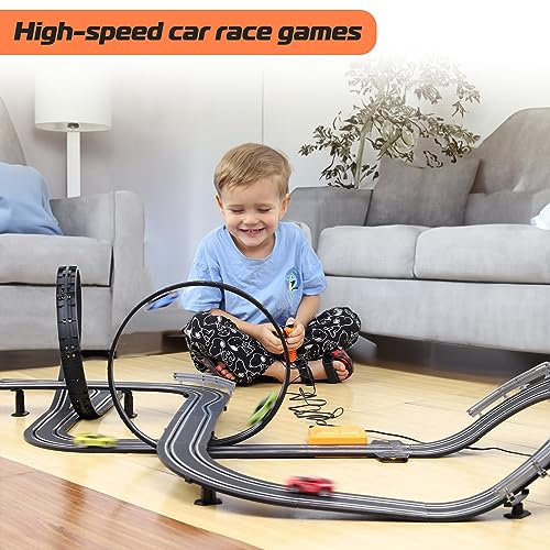 Car Toys for 3 Year Old Slot Car Race Track Toys with 4pcs Speed Cars & 22FT Dual Racing Game Lap Overpass Track - Battery or Electric Race Car Track for Boys Girls Age 4-12