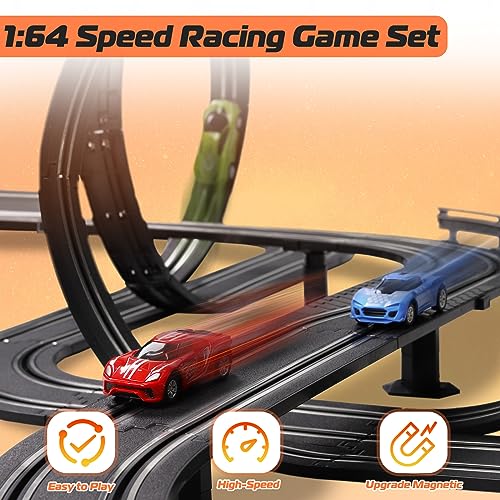 Car Toys for 3 Year Old Slot Car Race Track Toys with 4pcs Speed Cars & 22FT Dual Racing Game Lap Overpass Track - Battery or Electric Race Car Track for Boys Girls Age 4-12