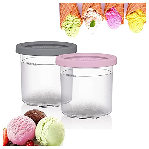 GHQYP Creami Pint Containers, for Ninja Ice Cream Maker Pints, Ice Cream Containers Pint Safe and Leak Proof for NC301 NC300 NC299AM Series Ice Cream Maker,Pink+Gray-4PCS