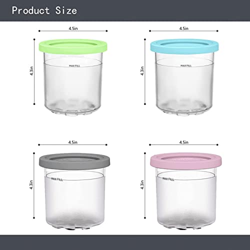 GHQYP Creami Pint Containers, for Ninja Ice Cream Maker Pints, Ice Cream Containers Pint Safe and Leak Proof for NC301 NC300 NC299AM Series Ice Cream Maker,Pink+Gray-4PCS