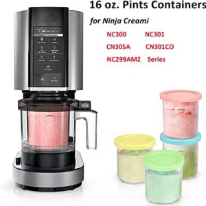 GHQYP Creami Pint Containers, for Ninja Ice Cream Maker Pints, Ice Cream Containers Pint Safe and Leak Proof for NC301 NC300 NC299AM Series Ice Cream Maker,Pink+Gray-4PCS