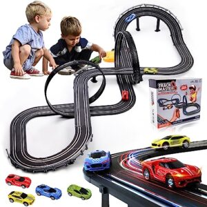 slot car race track sets toys for kids with 4 slot cars & 22 ft dual racing game lap overpass track, high-speed race car track toys for boys, gifts for 5 6 7 8 9 10 11 12+ boys girls