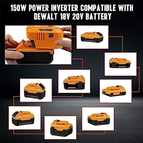 150W Powered Inverter Generator for De W0lt 20V Battery，Portable Power Station Supply Charger with 150W&AC110V-120V&2-USB，Powered Inverter Generator for camping, hiking, traveling