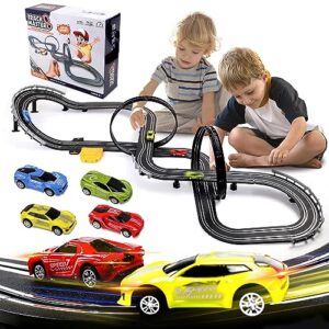 slot car race track sets toys for kids with 4 slot cars & 22 ft dual racing game lap overpass track, high-speed race car track toys for boys, gifts for 6-8 8-12 boys girls