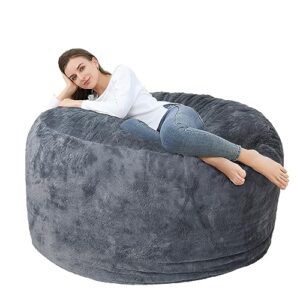bean bag chair cover (no filler), adult beanbag chair outside cover big round soft fluffy faux fur beanbag lazy sofa bed cover (grey,4ft)