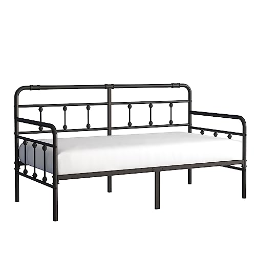 Ponsalion Daybed-Frame-Twin-Size-Metal-Day-Beds-with-Headboard - Heavy Duty Steel Slats,No Box Spring Needed,Sofa Bed for Living Room Guest Room(Black)