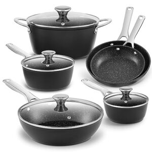 induction cookware nonstick, bezia pots and pans set for induction cooktop, compatible with all stoves, dishwasher safe kitchen cooking pan set with frying pans, saucepans & stockpot, 10-piece