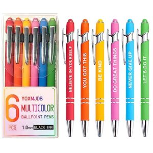 yoxmjdb stylus pens, 6 pack multicolor inspirational motivational pens, 1.0mm medium point stylus pens, cute pens nurse gifts office supplies for women (6 pcs multicolor, motivational)