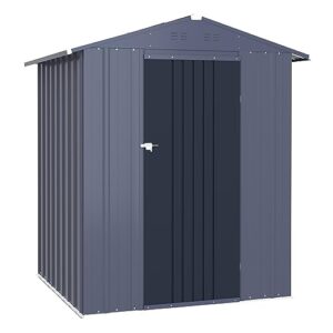 mupater 4 x 6 ft outdoor storage shed, galvanized metal garden tool shed, patio furniture storage house with slooping roof, lockable door and vents for backyard and patio, grey