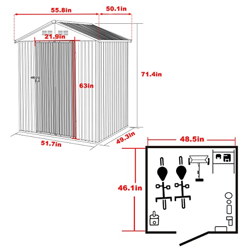 MUPATER 4 x 6 FT Outdoor Storage Shed, Galvanized Metal Garden Tool Shed, Patio Furniture Storage House with Slooping Roof, Lockable Door and Vents for Backyard and Patio, Grey