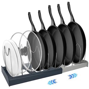 expandable pots and pans organizer for cabinet, pot lit organizer holder with 10 wire dividers adjustable pan rack organizer for kitchen storage of cookware, plate, cutting board, baking sheet