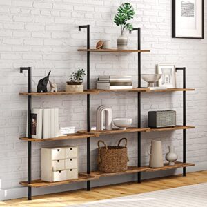 HOOBRO 5-Tier DIY Ladder Shelf and 6-Tier Wall Mounted Bookshelf, Office Vertical Bookcase, Wooden Storage Shelves for Home Office, Bedroom, Rustic Brown BF53CJ01-BF65CJ01