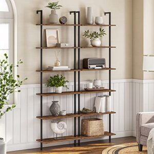 HOOBRO 5-Tier DIY Ladder Shelf and 6-Tier Wall Mounted Bookshelf, Office Vertical Bookcase, Wooden Storage Shelves for Home Office, Bedroom, Rustic Brown BF53CJ01-BF65CJ01