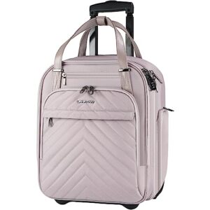 vankean carry on underseat 16-inch multi-functional underseater lightweight overnight suitcase with wheels, roller case for women travel business, light dusty pink