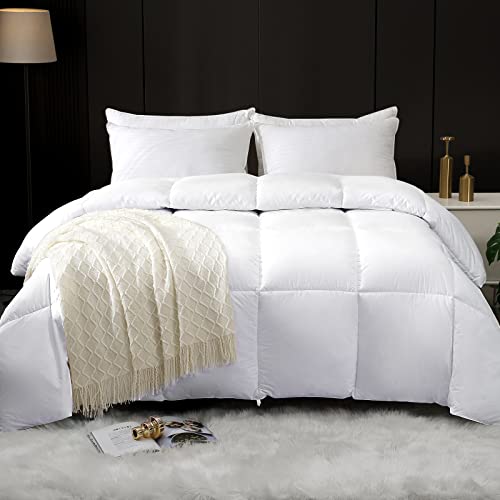 JOLLYVOGUE Down Comforter King Size, Down Duvet Insert for All Season with Corner Tabs ＆ Box Stitched Quilted White(102x90 Inches)