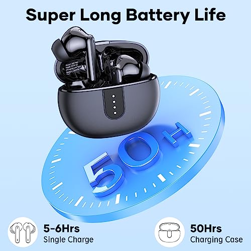 Wireless Earbuds Bluetooth Earphones Clear Call with Charging Case, Bluetooth 5.3 Ear buds Built in Noise Cancellation Microphone, IPX7 Waterproof Headphones, 50 Hrs Compatible with iPhone & Android