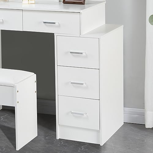 Caulitar Vanity Desk with Mirror and Lights, White Makeup Vanity Set with 5 Drawers, Girls Vanity Table for Bedroom