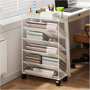 bookshelf book cart, 6-tier metal shelf rolling library cart w/lockable wheels modern stylish bookcase utility trolley book truck for magazines files album recipe ( color : white , size : 42*17*65cm )